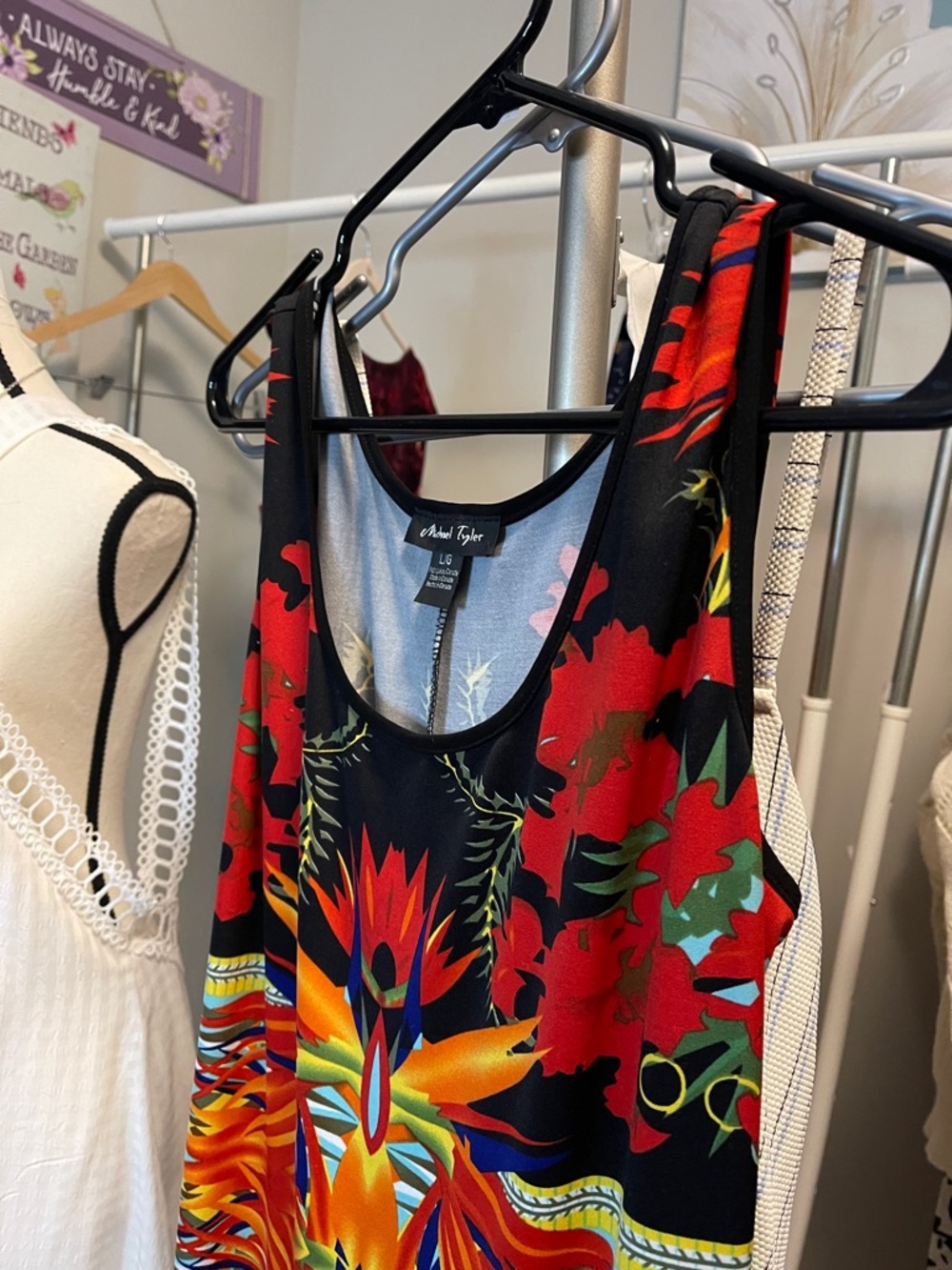 Bold Red & Black Floral Maxi Dress by Michael Tyler